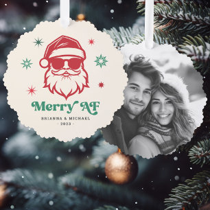 Vrolijk AF cool Santa in zonnebril retro sterren Ornament Kaart