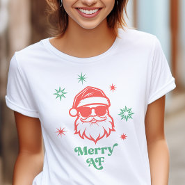 Vrolijk AF cool Santa in zonnebril retro sterren T-shirt