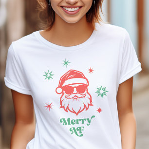 Vrolijk AF cool Santa in zonnebril retro sterren T-shirt