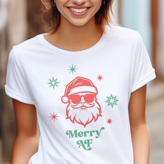 Vrolijk AF cool Santa in zonnebril retro sterren T-shirt
