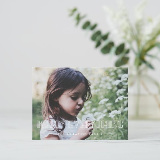 Vrolijk alles Art deco script vakantie foto Briefkaart (Staand voorkant)