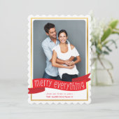 VROLIJK ALLES BANNER foto modern goud rood Feestdagenkaart (Staand voorkant)