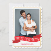 VROLIJK ALLES BANNER foto modern goud rood Feestdagenkaart (Voorkant)