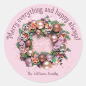 "Vrolijk alles en gelukkig altijd" vakantie roze Ronde Sticker (Voorkant)