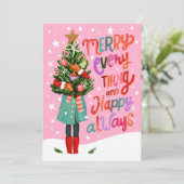 Vrolijk alles en vrolijk altijd Schattige kerstfee Feestdagenkaart (Staand voorkant)