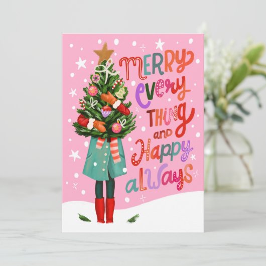 Vrolijk alles en vrolijk altijd Schattige kerstfee Feestdagenkaart (Staand voorkant)