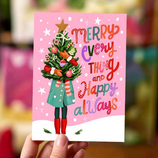 Vrolijk alles en vrolijk altijd Schattige kerstfee Feestdagenkaart