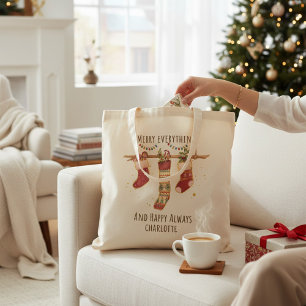 Vrolijk alles gelukkig altijd Kerstmis kousen Tote Bag