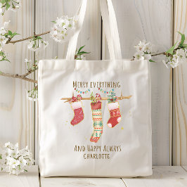 Vrolijk alles gelukkig altijd Kerstmis kousen Tote Bag