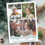 Vrolijk alles gepersonaliseerde moderne 3 foto's feestdagenkaart<br><div class="desc">Introductie van onze vakantiekaarten, perfect voor het verspreiden van vrolijkheid en vreugde dit vakantieseizoen! Ons eenvoudige en moderne ontwerp heeft de uitdrukking "Merry Everything Happy Always" in een vet en feestelijk lettertype. De kaart is ontworpen om een familie-afbeelding te laten zien, waardoor het een geweldige manier is om uw vakantiegroeten...</div>