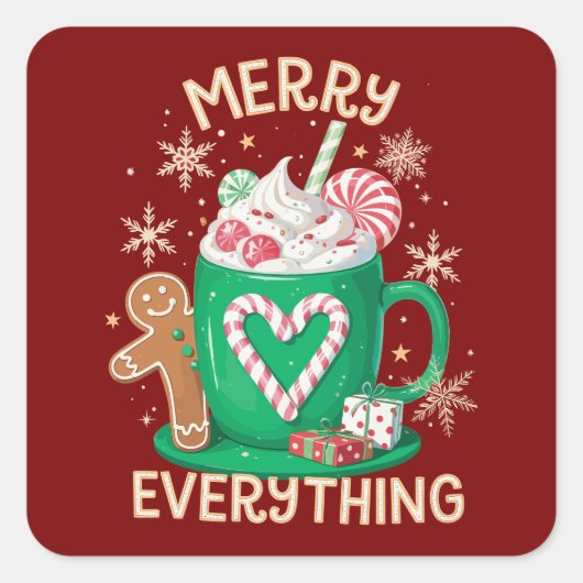 Vrolijk Alles Gingerbread Koffie Latte Xmas Vierkante Sticker (Voorkant)