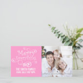 VROLIJK ALLES KERSTFOTO KAART ROZE (Staand voorkant)