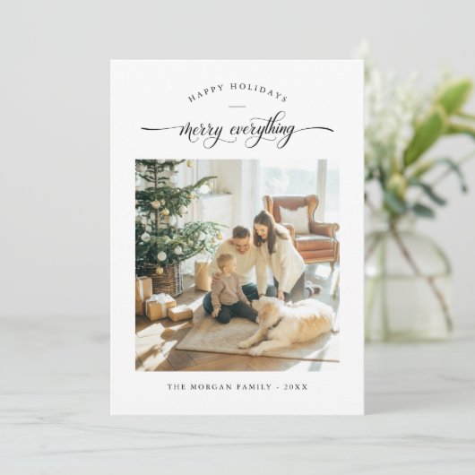 Vrolijk alles Minimalistische Familiefoto Kerstmis Feestdagenkaart (Staand voorkant)