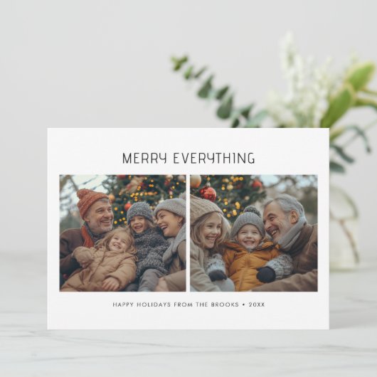 Vrolijk Alles Moderne Familie Kerstfoto Feestdagenkaart (Staand voorkant)