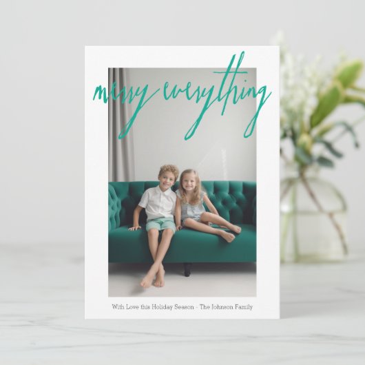 Vrolijk alles Moderne Kerst 4 Foto kleurrijk Feestdagenkaart (Staand voorkant)