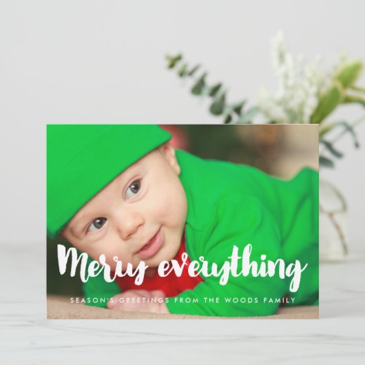 Vrolijk Alles Moderne Kerstfoto Feestdagenkaart (Staand voorkant)