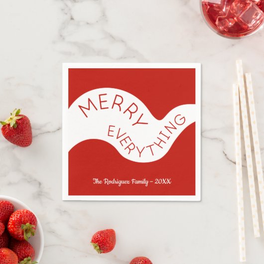 Vrolijk alles Red White Curve Holiday Party Servet (Insitu)