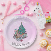 Vrolijk alles roze kerstboom kat en hond papieren bordje (Feest)