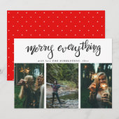 Vrolijk alles | Script Three Photo Holiday Feestdagenkaart (Voorkant / Achterkant)
