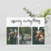 Vrolijk alles | Script Three Photo Holiday Feestdagenkaart (Staand voorkant)