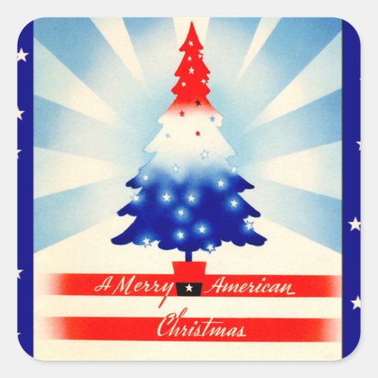 Vrolijk Amerikaans Kerst  kunst plein Vierkante Sticker (Voorkant)