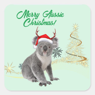 Vrolijk Aussie Kerst Koala beer Vierkante Sticker