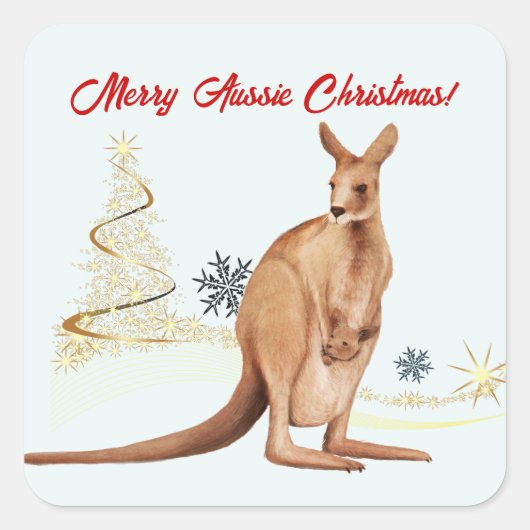 Vrolijk Aussie Kerstmis Kangoeroe Vierkante Sticker (Voorkant)