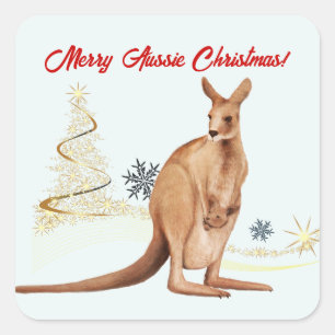 Vrolijk Aussie Kerstmis Kangoeroe Vierkante Sticker