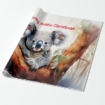 Vrolijk Aussie Kerstmis Koala Cadeaupapier<br><div class="desc">Deze harige koala is een inwoner van Australië en ze zijn gemakkelijk te herkennen aan hun stevige,  staartloze lichaam en grote hoofd met ronde,  donzige oren en grote,  lepelvormige neus.</div>