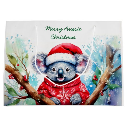 Vrolijk Aussie Kerstmis Koala Groot Cadeauzakje (Voorkant)