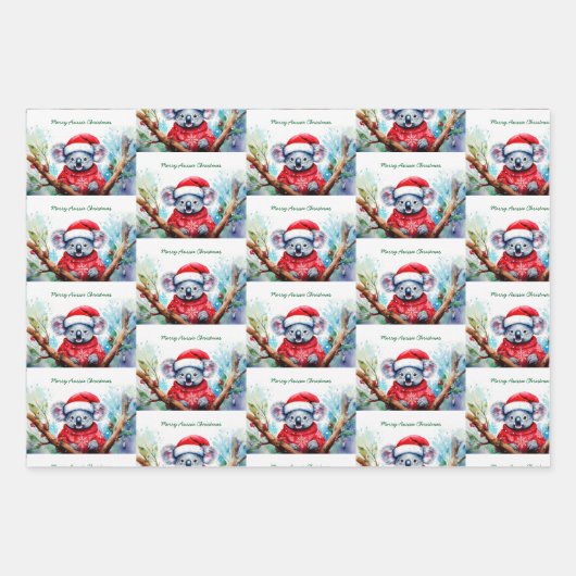 Vrolijk Aussie Kerstmis Koala Inpakpapier Vel (Voorkant 3)