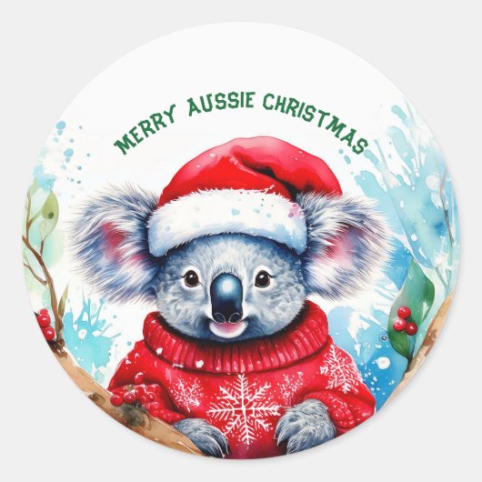 Vrolijk Aussie Kerstmis Koala Ronde Sticker (Voorkant)