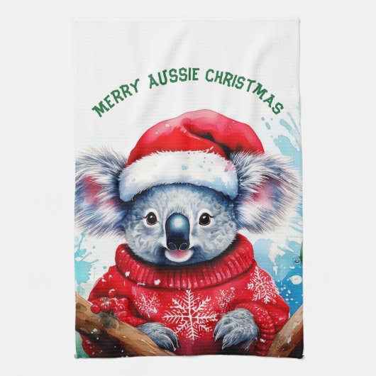 Vrolijk Aussie Kerstmis Koala Theedoek (Verticaal)