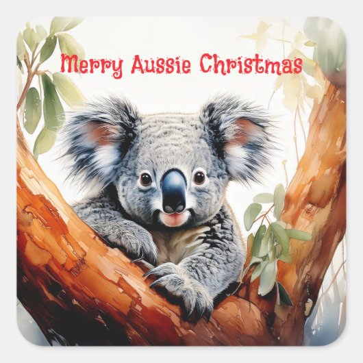 Vrolijk Aussie Kerstmis Koala Vierkante Sticker (Voorkant)