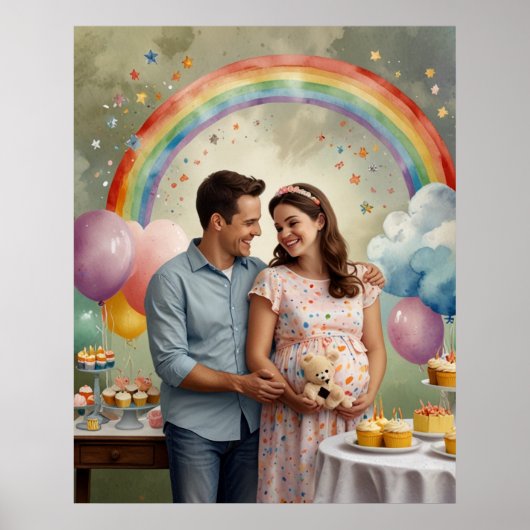 Vrolijk Baby shower met papa en mama Poster (Voorkant)