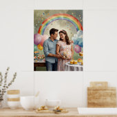Vrolijk Baby shower met papa en mama Poster (Keuken)