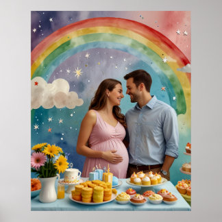 Vrolijk Baby shower met papa en mama Poster