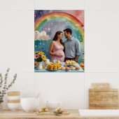 Vrolijk Baby shower met papa en mama Poster (Keuken)