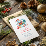 Vrolijk Beachmas Kerstmis in juli Party Nodig twee Kaart<br><div class="desc">Merry Beachmas voor Very Merry Christmas in juli feestuitnodiging met surfen Santa en kleurrijke retro typografie.</div>