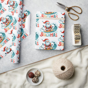 Vrolijk Beachmas Kerstmis in juli Retro Design Cadeaupapier