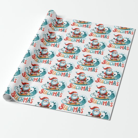 Vrolijk Beachmas Kerstmis in juli Retro Design Cadeaupapier (Uitgerold)