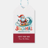 Vrolijk Beachmas Santa Surfen Retro Design Cadeaulabel (Voorkant)