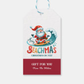 Vrolijk Beachmas Santa Surfen Retro Design Cadeaulabel (Achterkant)