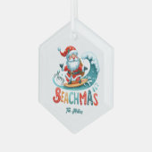 Vrolijk Beachmas Santa Surfen Retro Design Glas Ornament (Voorkant links)