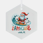 Vrolijk Beachmas Santa Surfen Retro Design Glas Ornament (Achterkant)