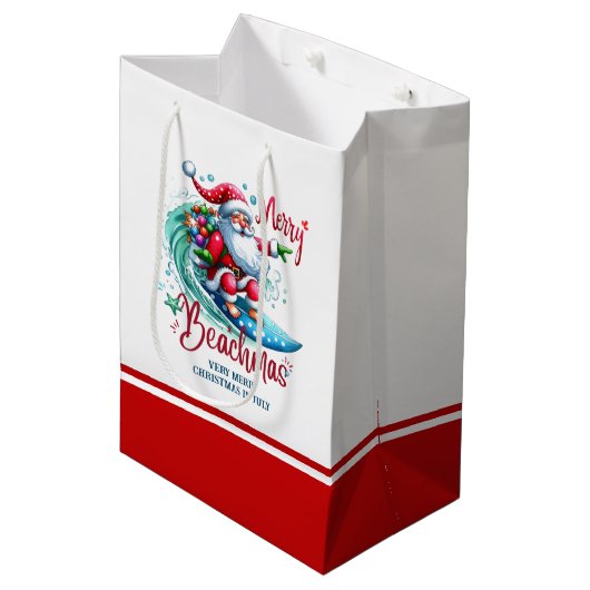 Vrolijk Beachmas Santa Surfen Retro Design Medium Cadeauzakje (Voorkant Gekanteld)