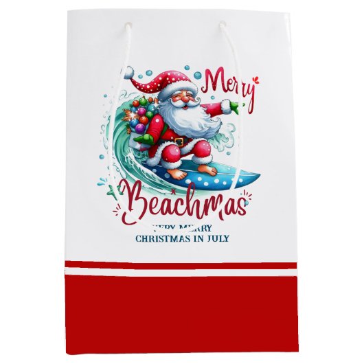 Vrolijk Beachmas Santa Surfen Retro Design Medium Cadeauzakje (Voorkant)