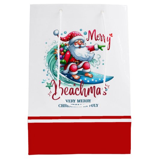 Vrolijk Beachmas Santa Surfen Retro Design Medium Cadeauzakje (Achterkant)