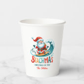 Vrolijk Beachmas Santa Surfen Retro Design Papieren Bekers (Achterkant)