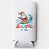Vrolijk Beachmas Santa Surfen Retro Design Seltzer Blikjeskoeler (Voorkant)